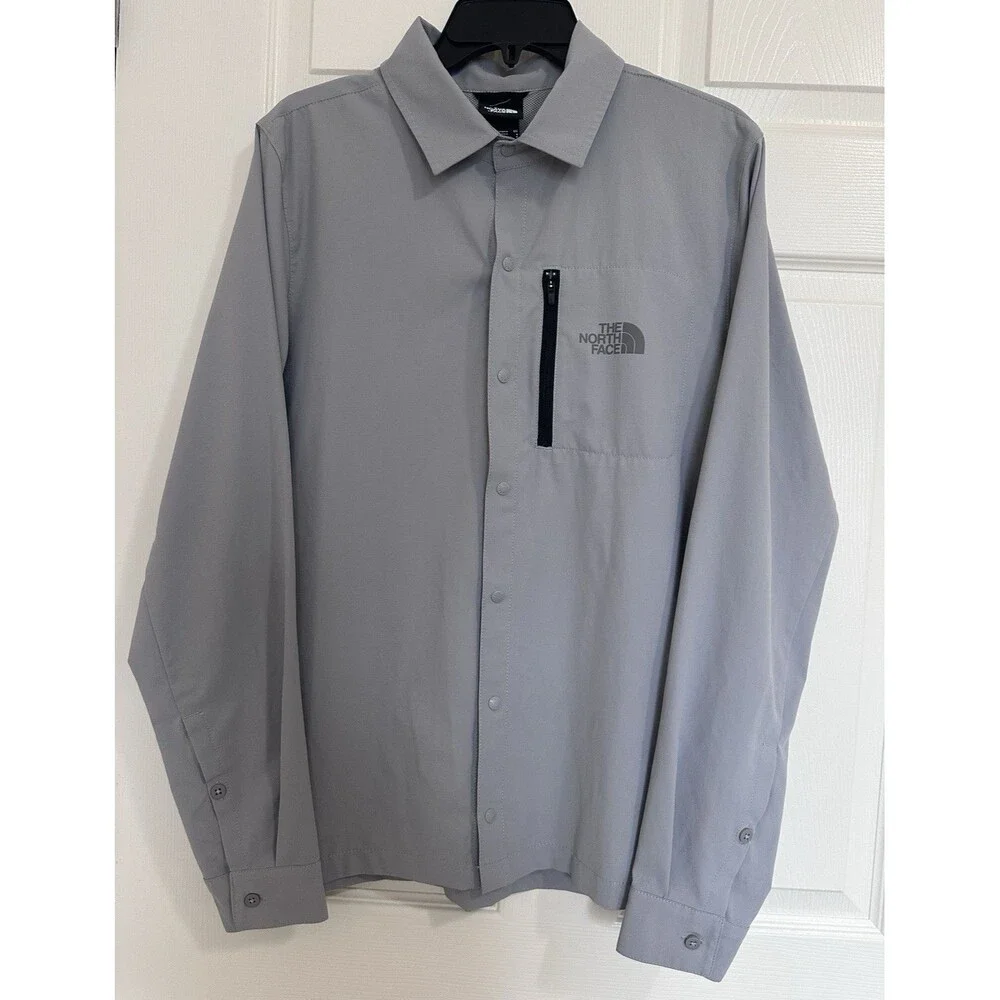 The North Face Mens Woven Polyester Button-Up Long Sleeve Gray UV S